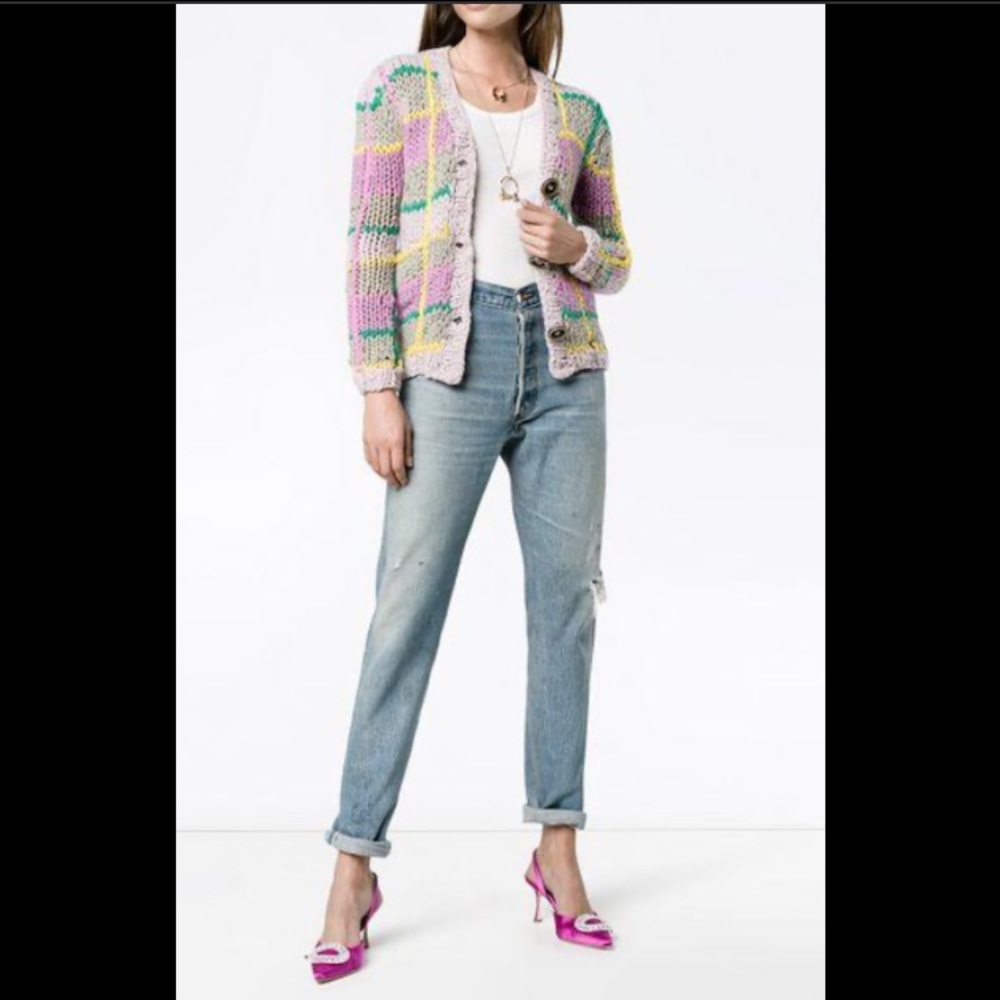 Natasha Zinko Hand Knit Lavender Plaid Cardigan S - Picture 3 of 8